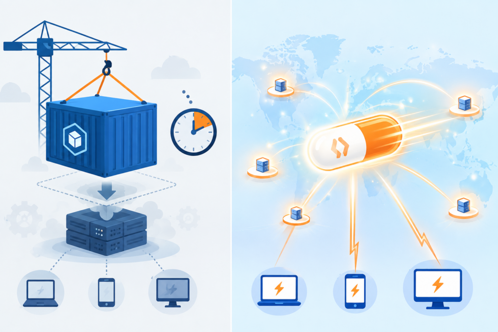 CloudflareWorkersとDockerコンテナの動作イメージの比較