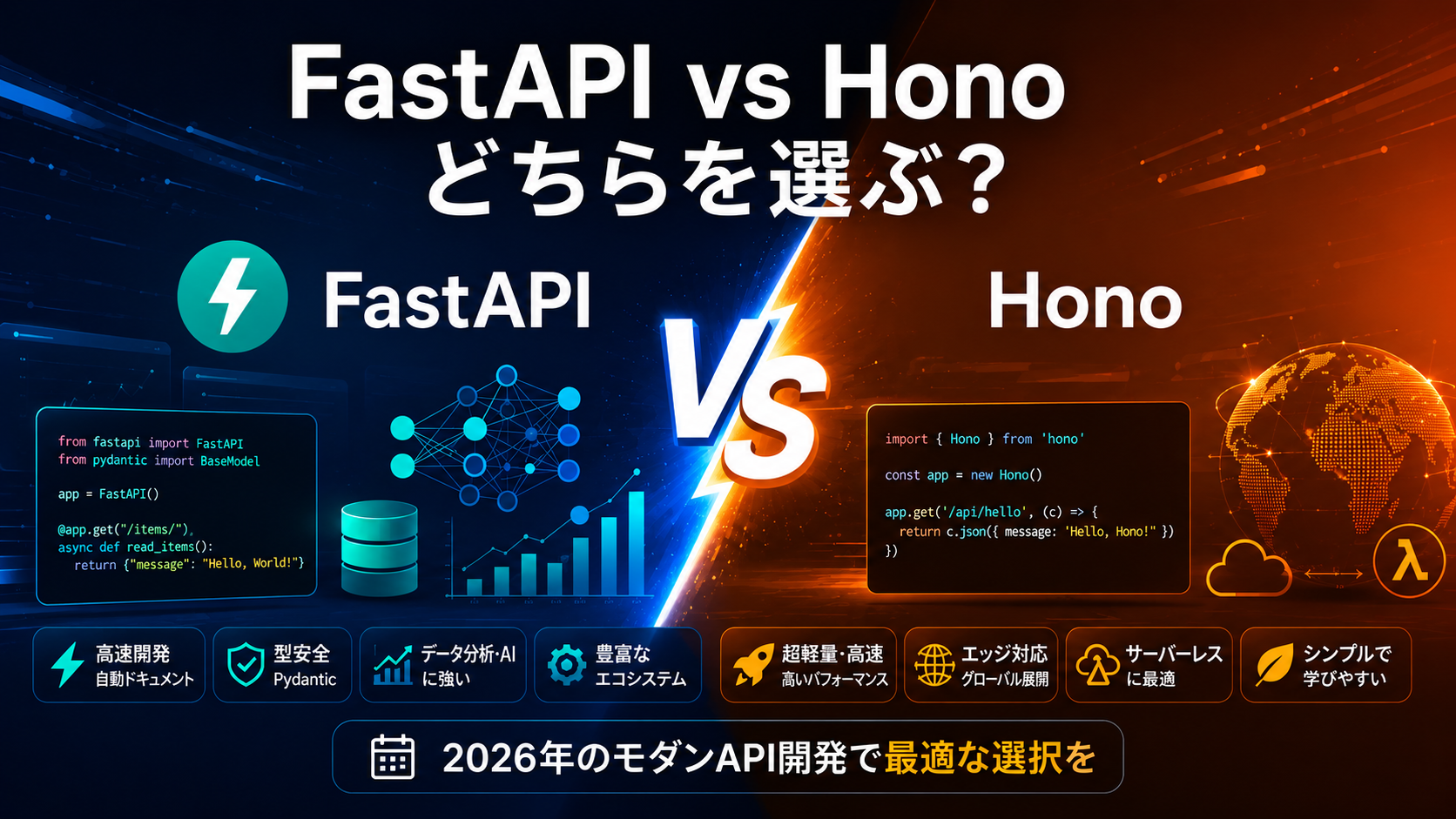 FastAPIとHonoの比較概要