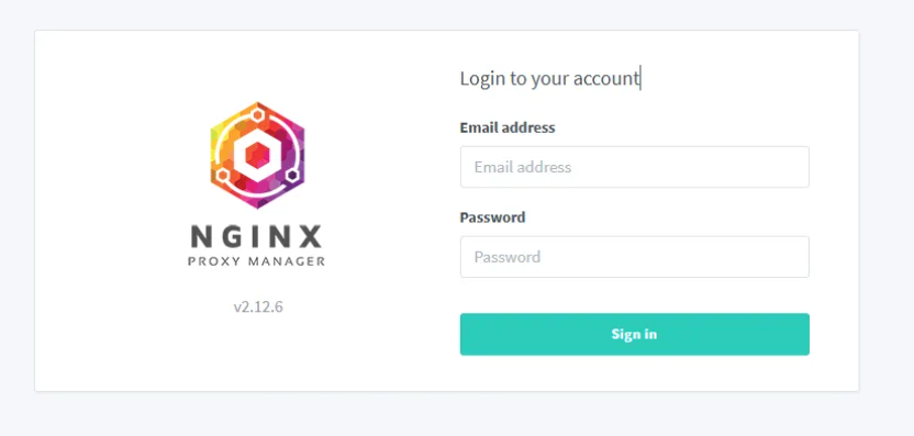 NginxProxyManagerの初期画面のスクリーンショット
