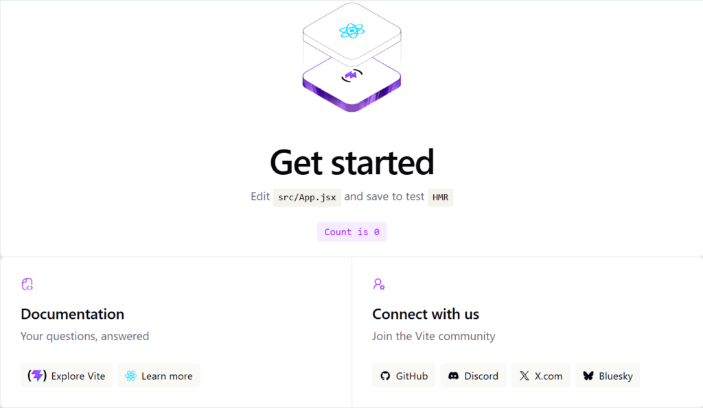 Reactの初期デフォルトページのスクリーンショット