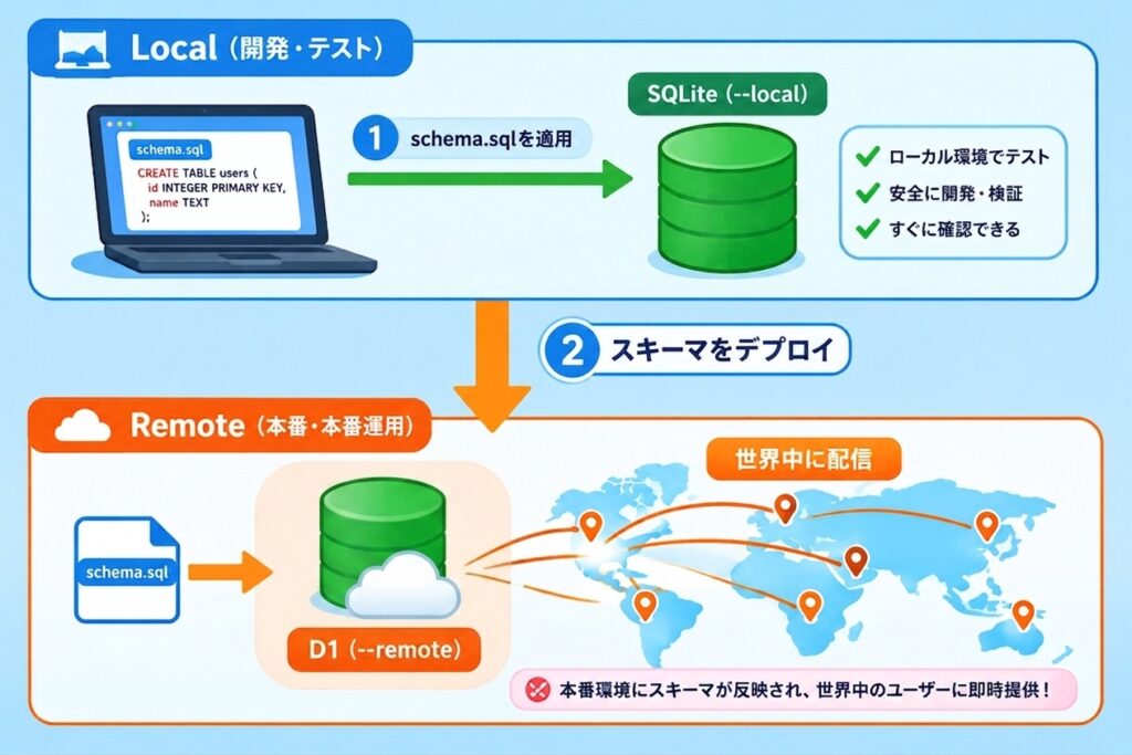 cloudflareD1のローカルとリモート開発の流れ