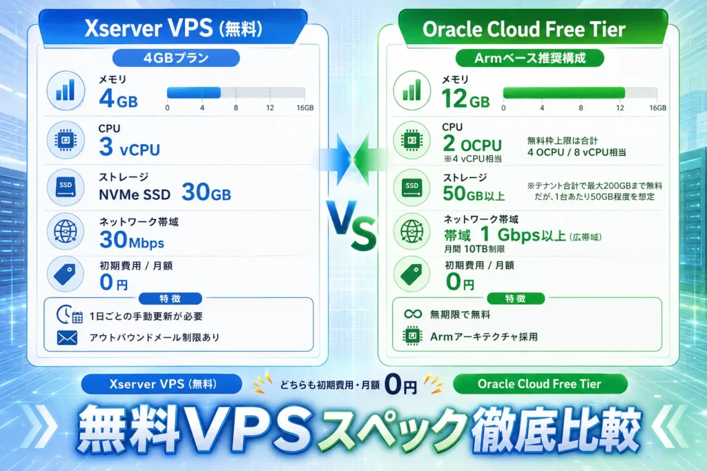 エックスサーバーVPSとオラクルVPSの比較