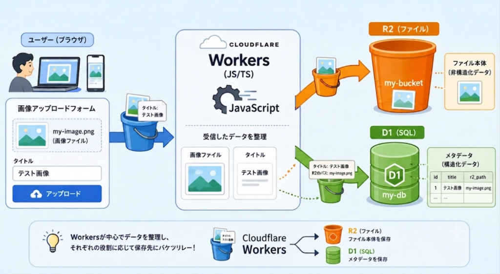 ユーザーからデータベースへのファイル保存の流れ