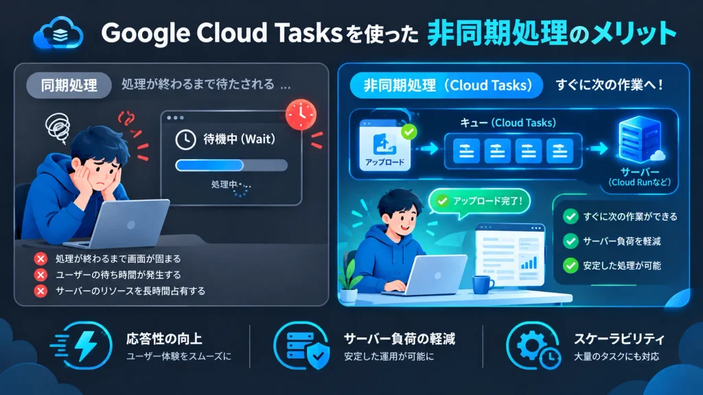 Google Cloud Tasksを使った非同期処理のメリットを図解