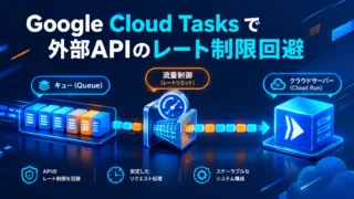 Google Cloud Tasksで外部APIのレート制限を回避する仕組みの図解