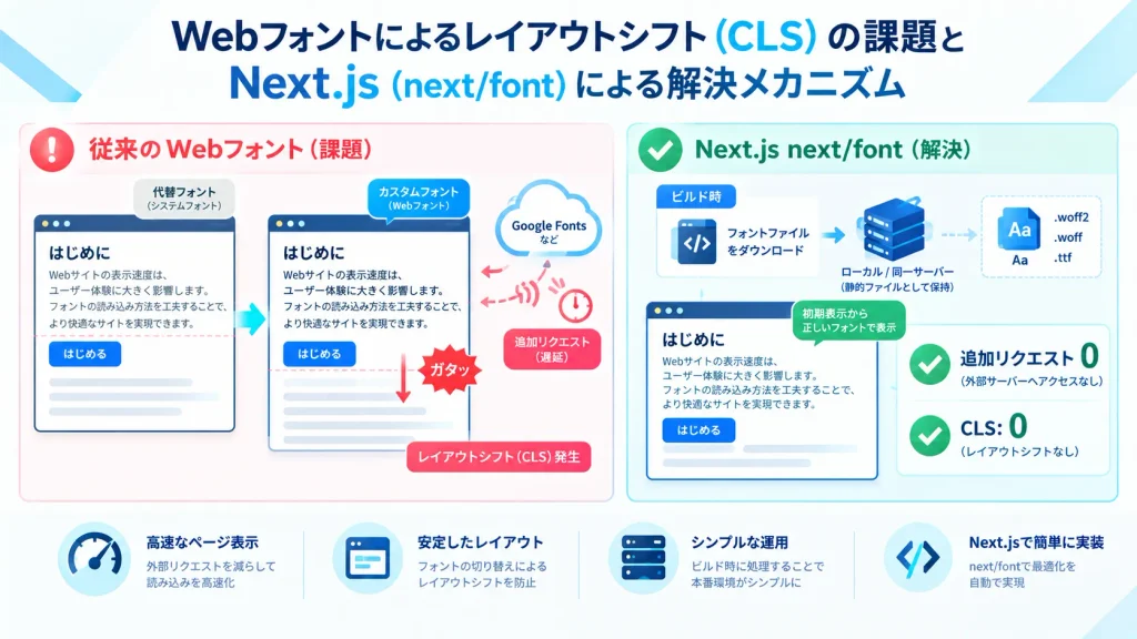Next.jsのnext/fontでWebフォントによるレイアウトシフトを防ぐ仕組みの図解